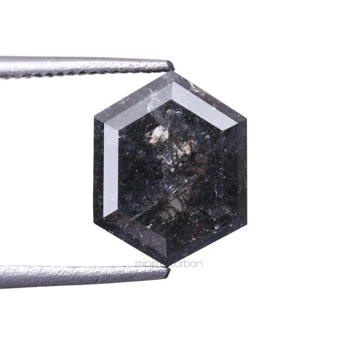 2.14 CT, 8.8 X 6.9 MM | Salt And Pepper Hexagon Cut Diamond - Minimal Carbon