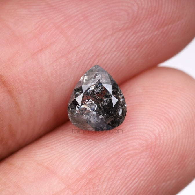 1.34 CT, 6.9 X 6.1 MM | Salt And Pepper Pear Cut Diamond - Minimal Carbon