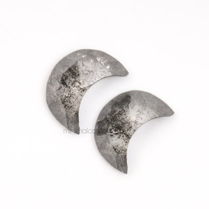 1.37 CT, 7.0 X 5.0 MM | Salt And Pepper Crescent Cut Diamond Pair - Minimal Carbon
