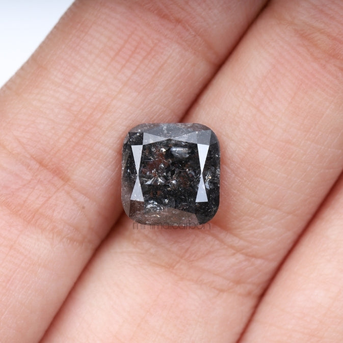 3.47 CT, 9.0 X 8.5 MM | Salt And Pepper Cushion Cut Diamond - Minimal Carbon
