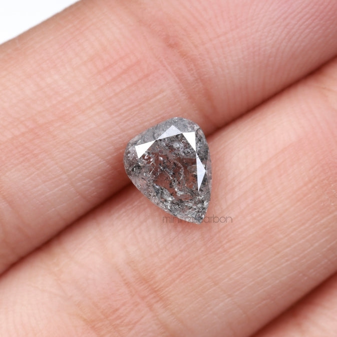 1.68 CT, 7.3 X 6.7 MM | Salt And Pepper Pear Cut Diamond - Minimal Carbon