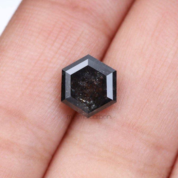 2.35 CT, 8.6 X 7.6 MM | Salt And Pepper Hexagon Cut Diamond - Minimal Carbon