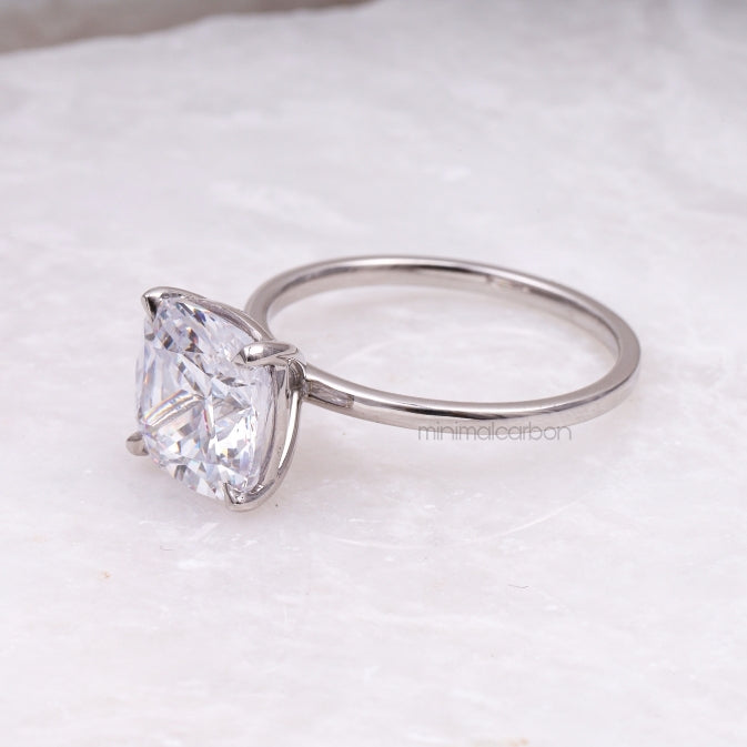 Cushion Diamond Ring Solitaire Ring - Minimal Carbon