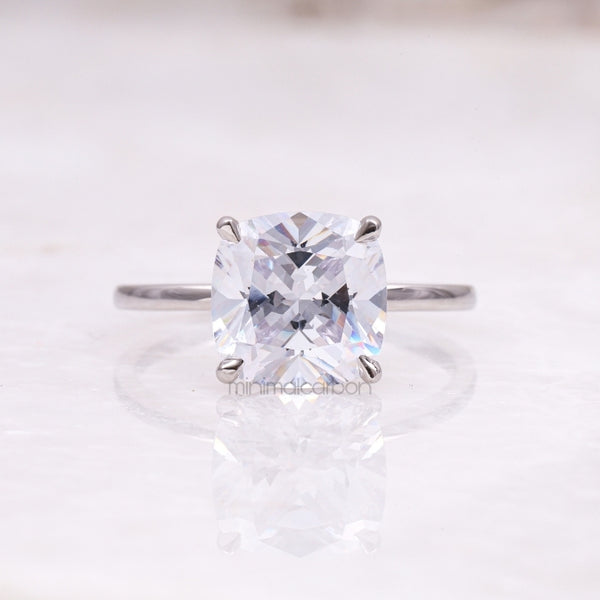 Cushion Diamond Ring Solitaire Ring - Minimal Carbon