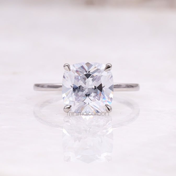 Cushion Diamond Ring Solitaire Ring - Minimal Carbon