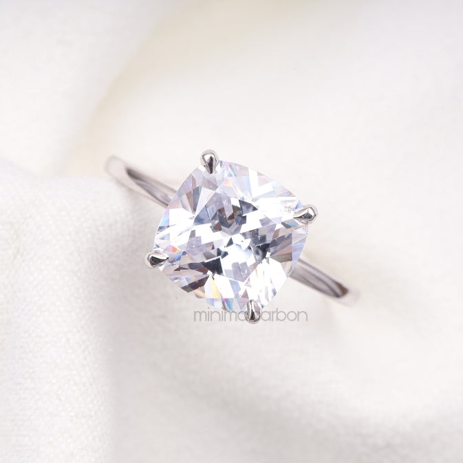 Cushion Diamond Ring Solitaire Ring - Minimal Carbon