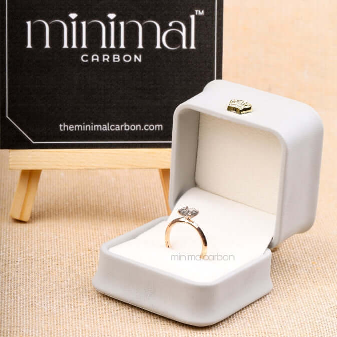 White gold four prong ring with diamond center stone shown on model hand