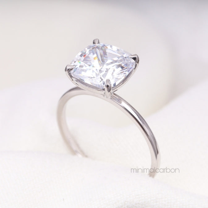 Cushion Diamond Ring Solitaire Ring - Minimal Carbon