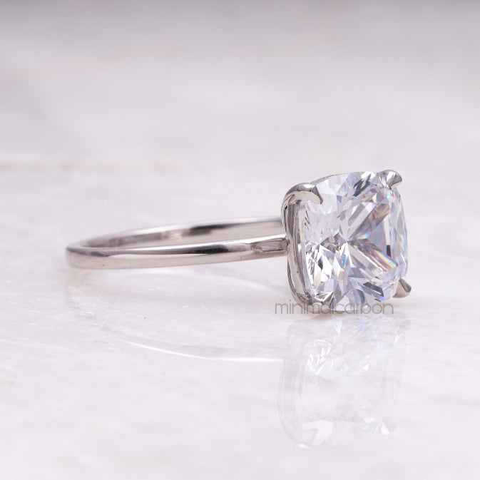 Cushion Diamond Ring Solitaire Ring - Minimal Carbon