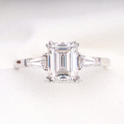 Three Stone Ring Emerald Diamond Ring - Minimal Carbon